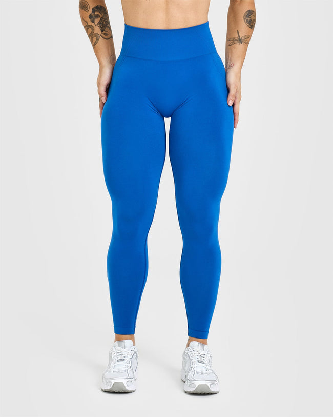 Effortless Seamless Leggings with White Logo | Oasis Blue