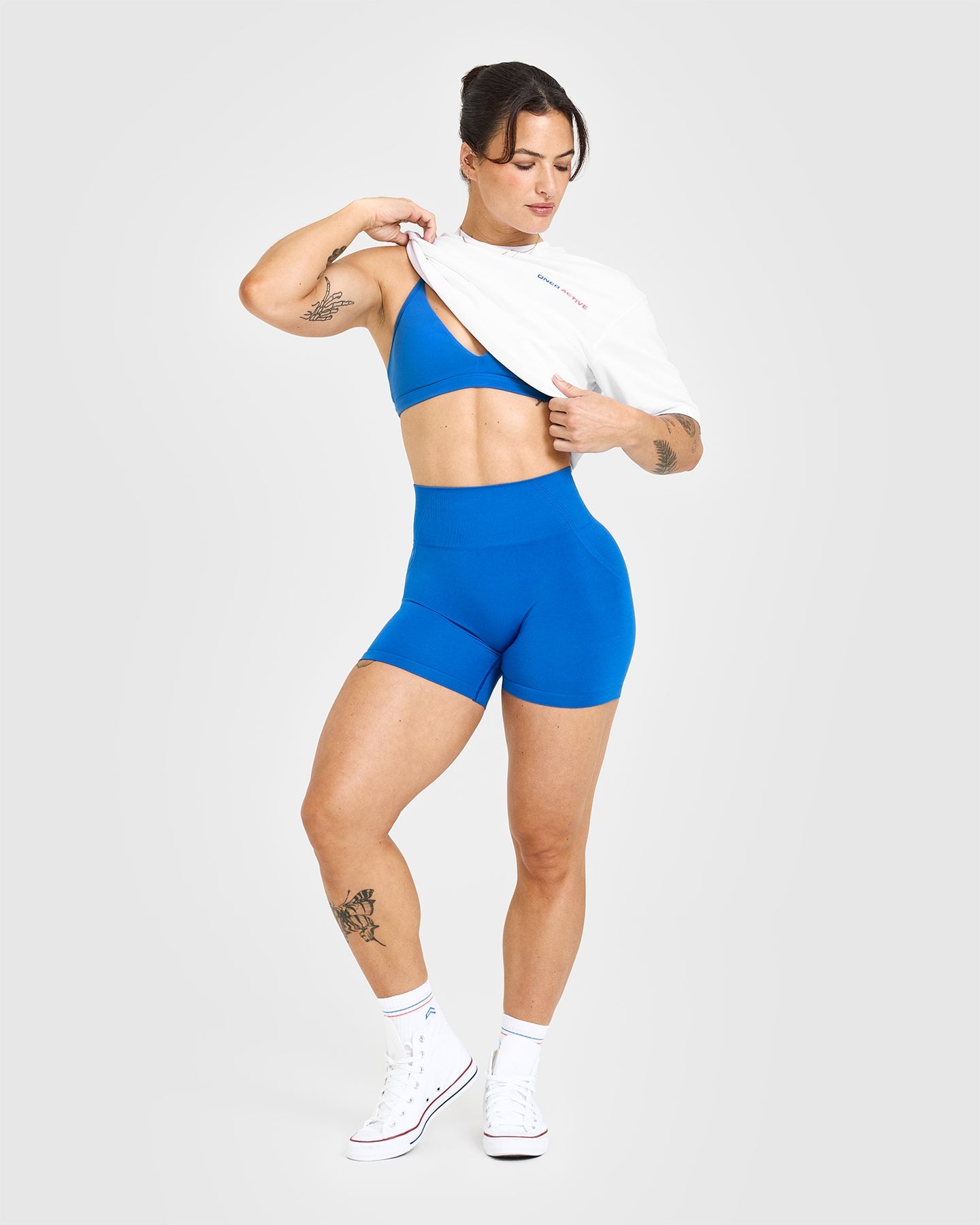 Effortless Seamless Shorts with White Logo | Oasis Blue