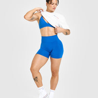 Effortless Seamless Shorts with White Logo | Oasis Blue