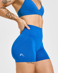 Effortless Seamless Shorts with White Logo | Oasis Blue