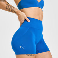 Effortless Seamless Shorts with White Logo | Oasis Blue