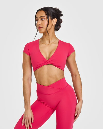 Unified Twist Front Short Sleeve Crop Top | Berry Bloom