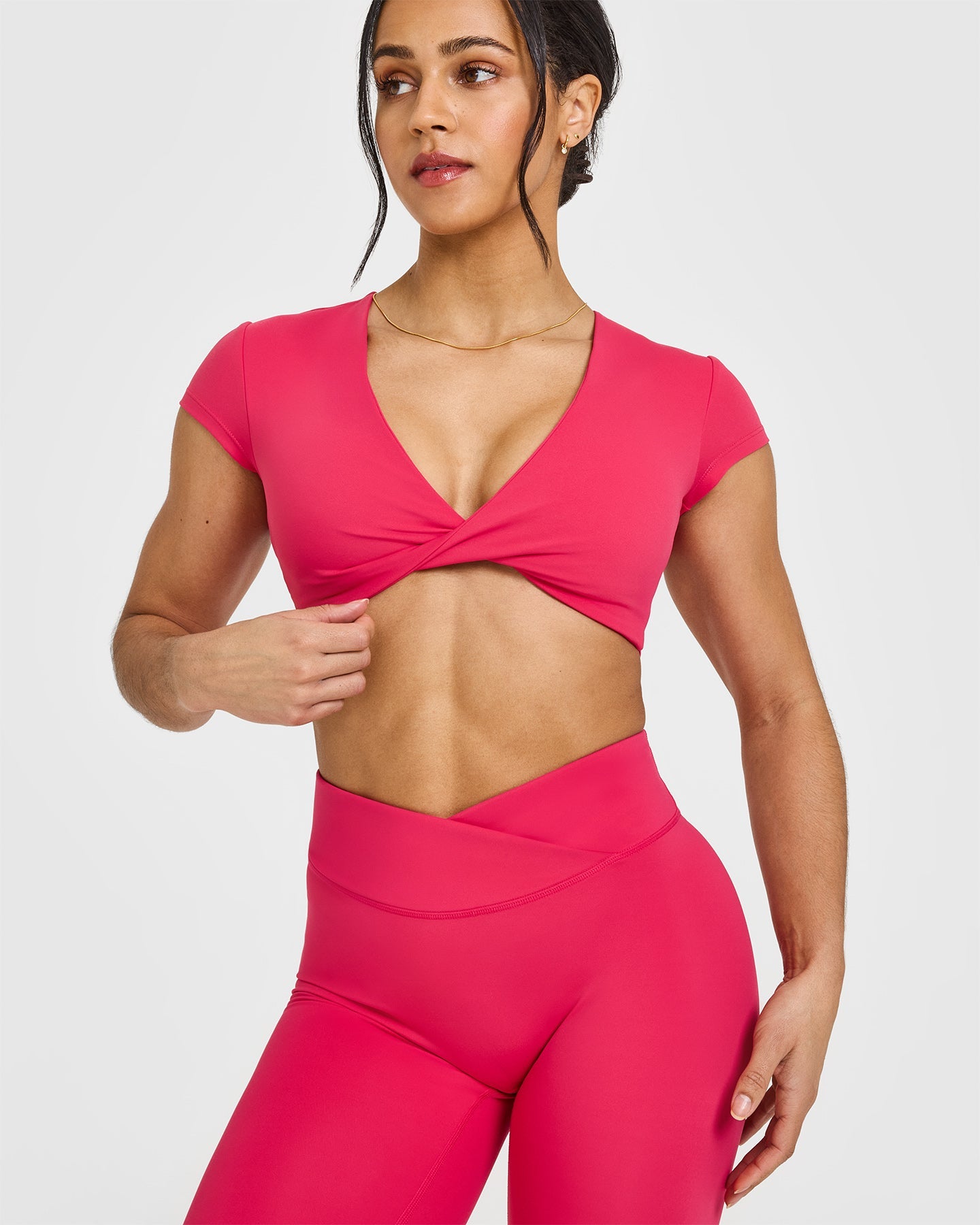 Unified Twist Front Short Sleeve Crop Top | Berry Bloom