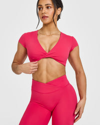 Unified Twist Front Short Sleeve Crop Top | Berry Bloom