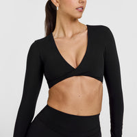 Unified Twist Front Long Sleeve Crop Top | Black
