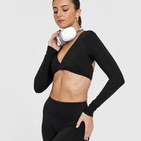 Unified Twist Front Long Sleeve Crop Top | Black
