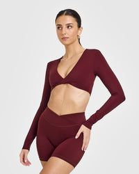 Unified Twist Front Long Sleeve Crop Top | Rosewood