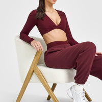 Unified Twist Front Long Sleeve Crop Top | Rosewood