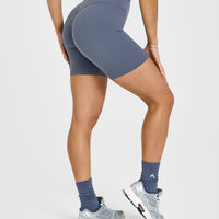 SoftMotion™ Cycling Shorts 8" with White Logo | Granite Blue