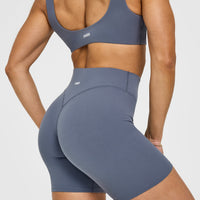 SoftMotion™ Cycling Shorts 8" with White Logo | Granite Blue