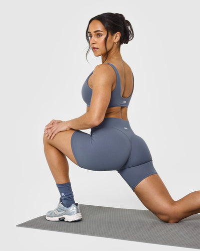 SoftMotion™ Cycling Shorts 8" with White Logo | Granite Blue