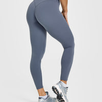 SoftMotion™ Leggings with White Logo | Granite Blue