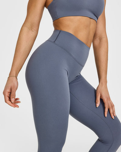 SoftMotion™ Leggings with White Logo | Granite Blue
