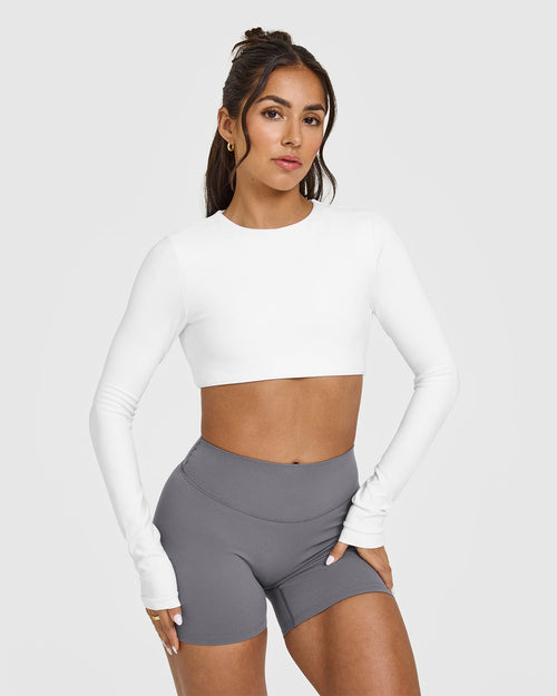 Oner Modal SoftMotion™ Long Sleeve Crop Top with White Logo | White