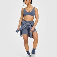 SoftMotion™ Scoop Back Bralette with White Logo | Granite Blue