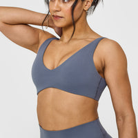 SoftMotion™ Scoop Back Bralette with White Logo | Granite Blue