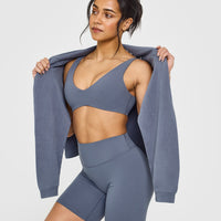 SoftMotion™ Scoop Back Bralette with White Logo | Granite Blue