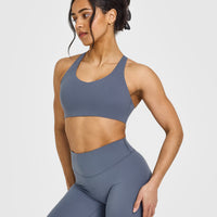 SoftMotion™ Sports Bra with White Logo | Granite Blue