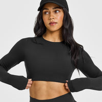SoftMotion™ Long Sleeve Crop Top | Soft Black