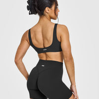 SoftMotion™ Scoop Back Bralette with White Logo | Soft Black