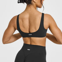SoftMotion™ Scoop Back Bralette with White Logo | Soft Black