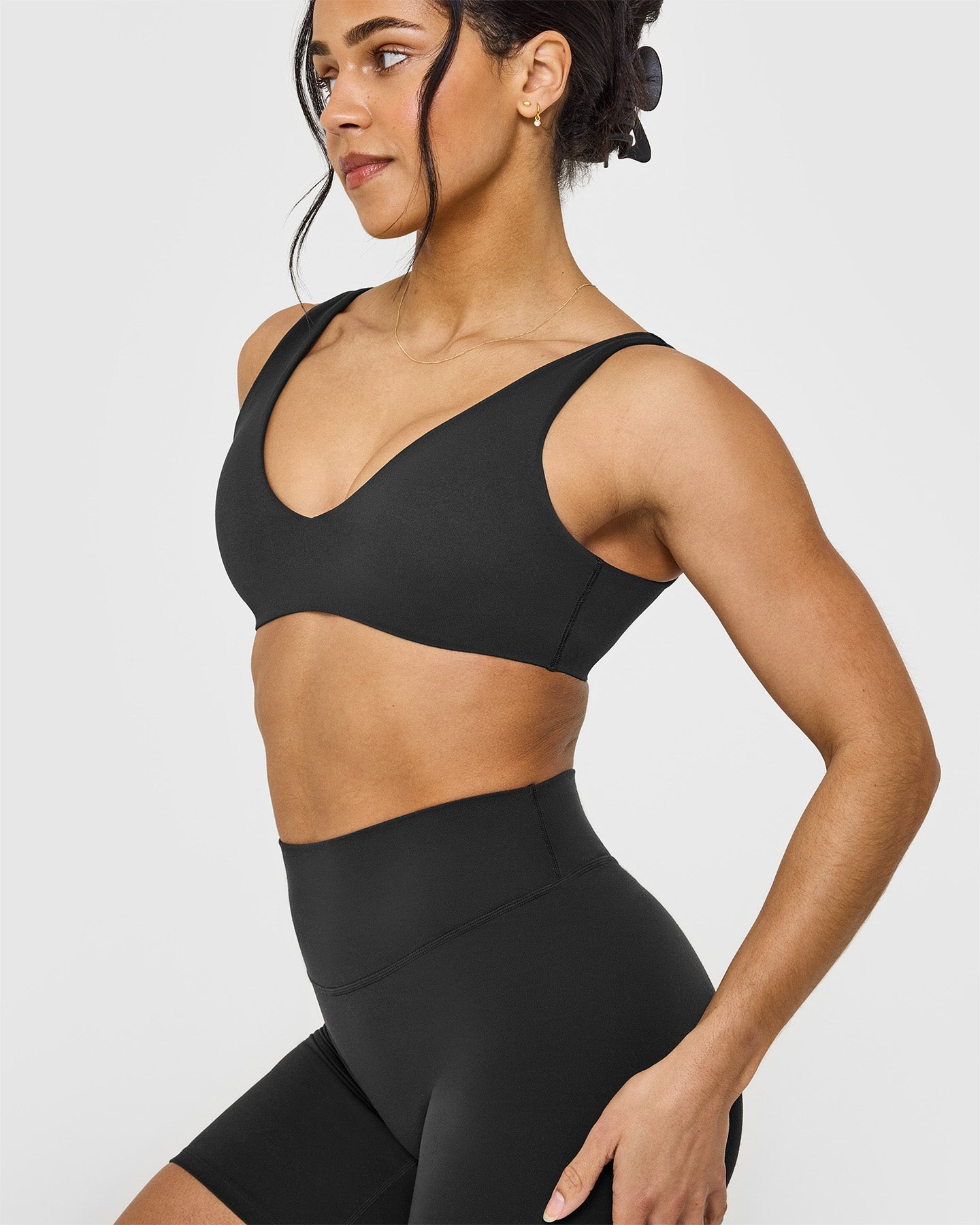 SoftMotion™ Scoop Back Bralette with White Logo | Soft Black