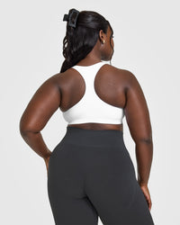 Effortless Seamless Racer Back Sports Bra with White Logo | White
