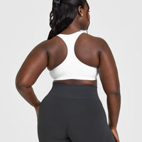 Effortless Seamless Racer Back Sports Bra with White Logo | White