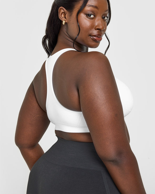 Effortless Seamless Racer Back Sports Bra with White Logo | White