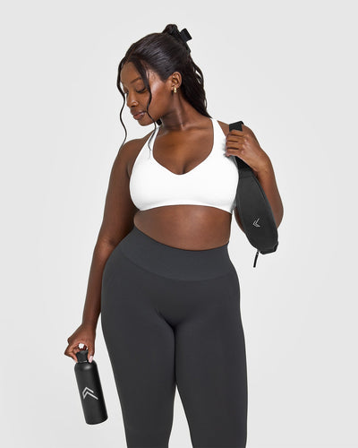 Effortless Seamless Racer Back Sports Bra with White Logo | White