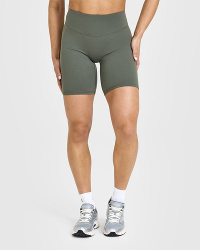 SoftMotion™ Cycling Shorts 8" with White Logo | Dark Khaki