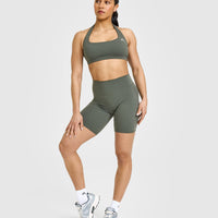 SoftMotion™ Cycling Shorts 8" with White Logo | Dark Khaki