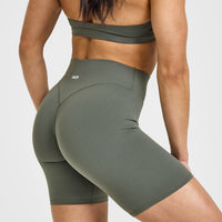 SoftMotion™ Cycling Shorts 8" with White Logo | Dark Khaki