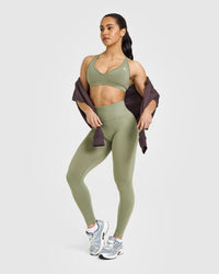 Effortless Seamless Leggings with White Logo | Deep Sage Green