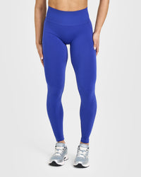 Effortless Seamless Leggings with White Logo | Space Blue