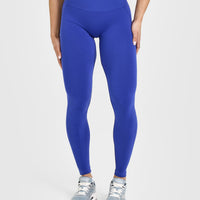 Effortless Seamless Leggings with White Logo | Space Blue