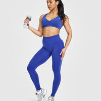 Effortless Seamless Leggings with White Logo | Space Blue