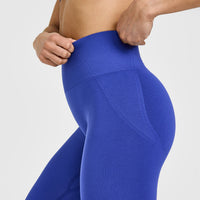 Effortless Seamless Leggings with White Logo | Space Blue