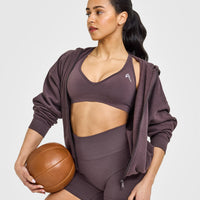 Effortless Seamless Racer Back Sports Bra with White Logo | Umber Brown
