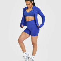 Effortless Seamless Shorts with White Logo | Space Blue