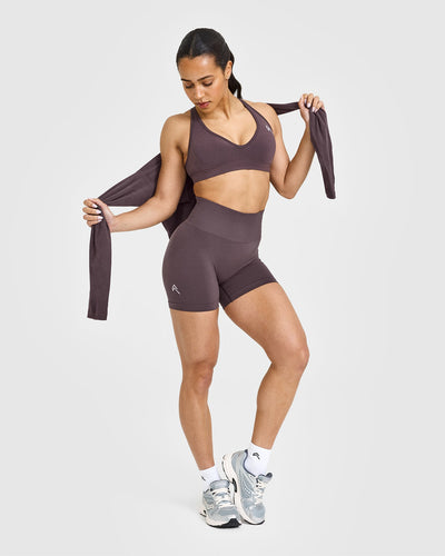 Effortless Seamless Shorts with White Logo | Umber Brown