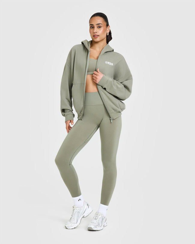 Mid Weight Zip Through Hoodie | Soft Sage Green
