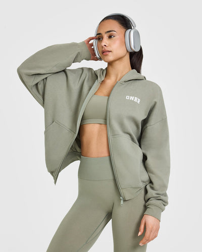 Mid Weight Zip Through Hoodie | Soft Sage Green