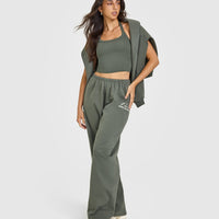 Mellow™ Rib Halter Neck Mid Vest with Built in Bra Shelf | Dark Khaki