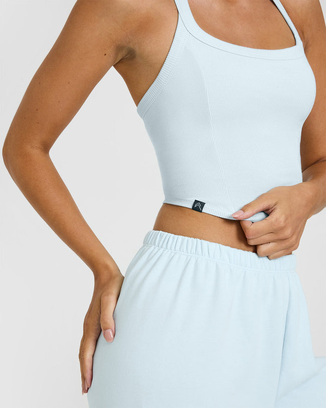 Mellow™ Rib Halter Neck Mid Vest with Built in Bra Shelf | Cloud Blue