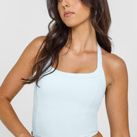 Mellow™ Rib Halter Neck Mid Vest with Built in Bra Shelf | Cloud Blue