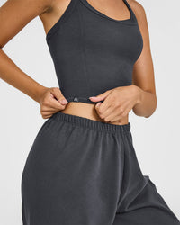 Mellow™ Rib Halter Neck Mid Vest with Built in Bra Shelf | Coal