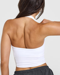 Mellowâ„¢ Rib Halter Neck Mid Vest with Built in Bra Shelf | White