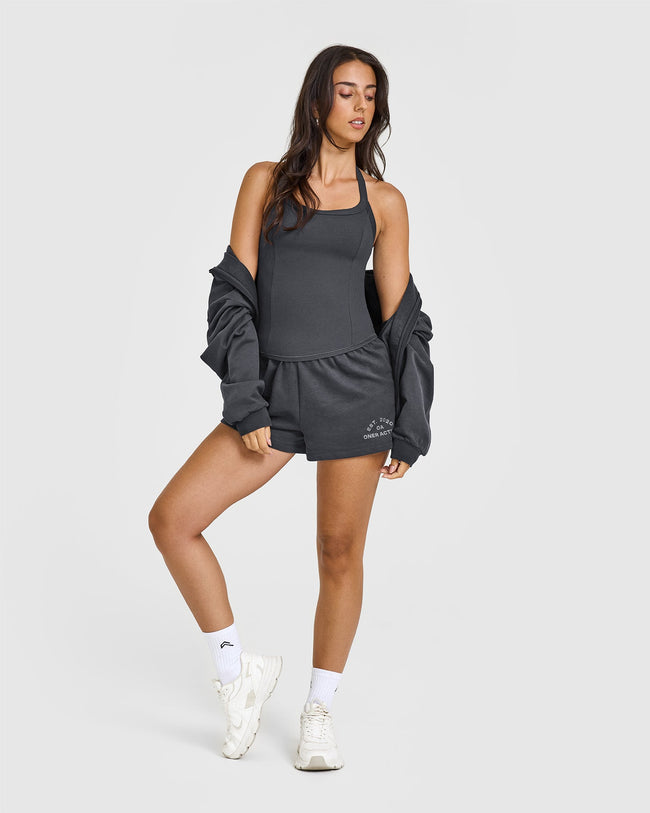 Mellowâ„¢ Rib Halter Neck Vest with Built in Bra Shelf | Coal