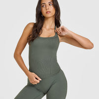 Mellow™ Rib Halter Neck Vest with Built in Bra Shelf | Dark Khaki